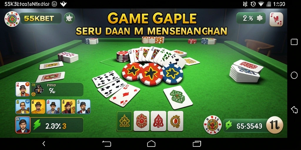 Screenshot gameplay 55KBET dengan tampilan menarik dari permainan Gaple.