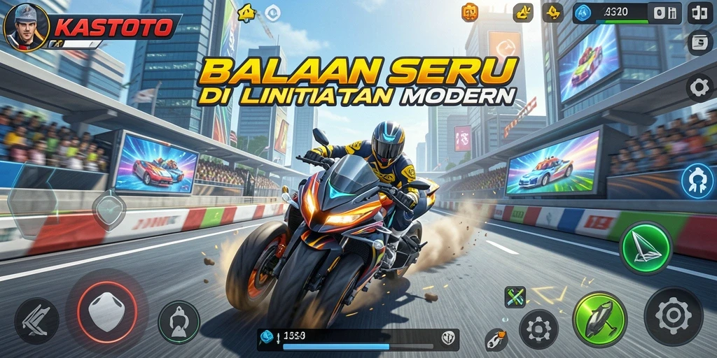 Gameplay balapan KASTOTO yang mendebarkan dan cepat.