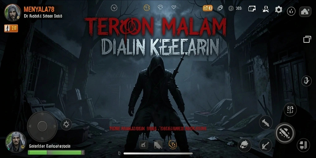 Tampilan gameplay menegangkan di dalam kegelapan penuh misteri.