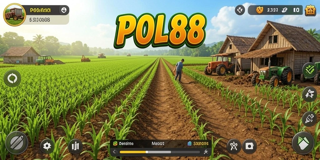 Tampilan gameplay <strong>POL88</strong> dengan kebun yang indah dan tanaman beragam.