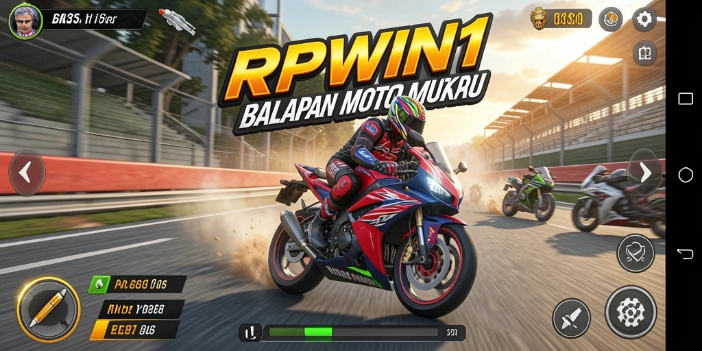 Tampilan gameplay mendebarkan dalam balapan motor RPWIN1 yang seru.