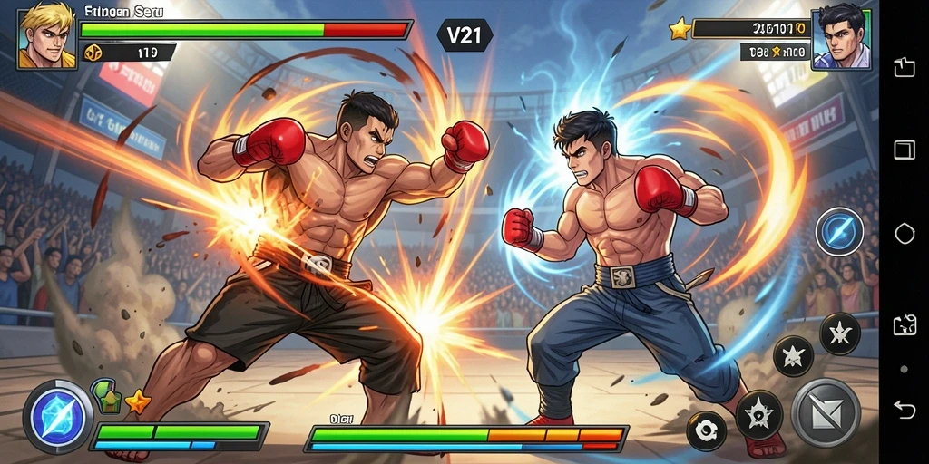 Tampilan gameplay V21 yang mendebarkan dan penuh aksi Fighting.