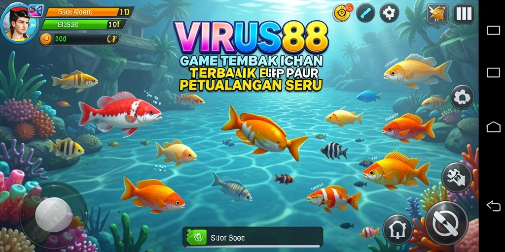 Gameplay seru dari VIRUS88 menembak berbagai ikan berwarna.