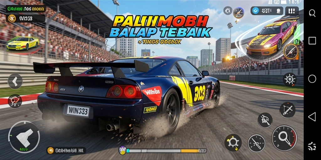 Tampilan gameplay balap yang menegangkan dan grafis yang menawan.
